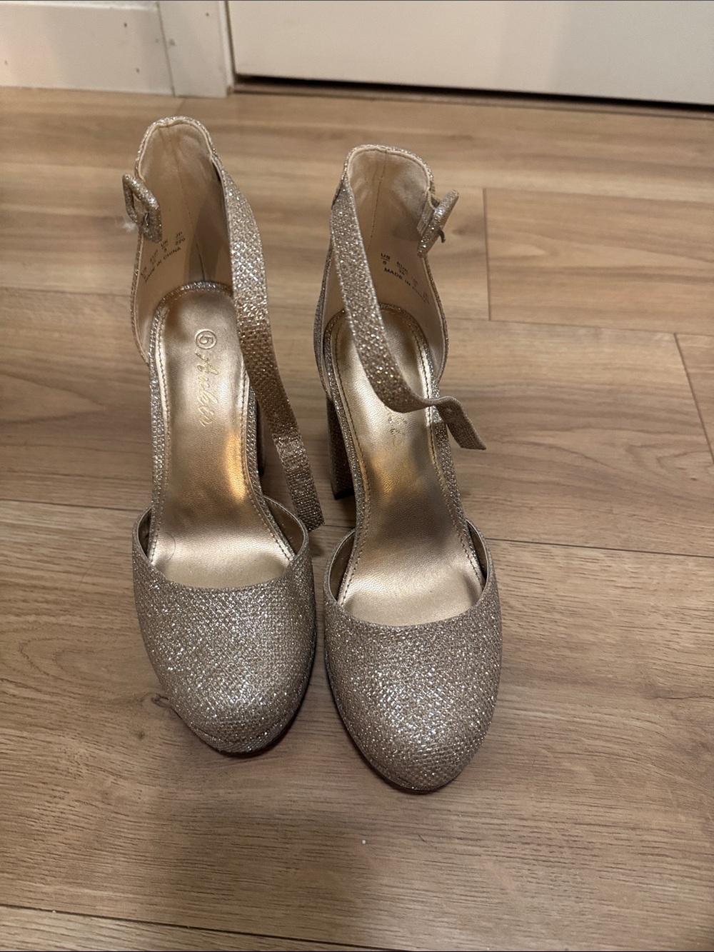 Glitter Ankle-Strap Sandals in Champagne Sparkle